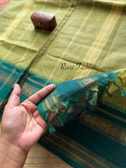 RF51 Unique Shades of green Retta Patta Border Kanchi cotton saree