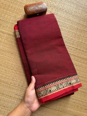 RF319 Maroon Mercerised Narayanpet Cotton Saree With Small Annam and elephant pattern border