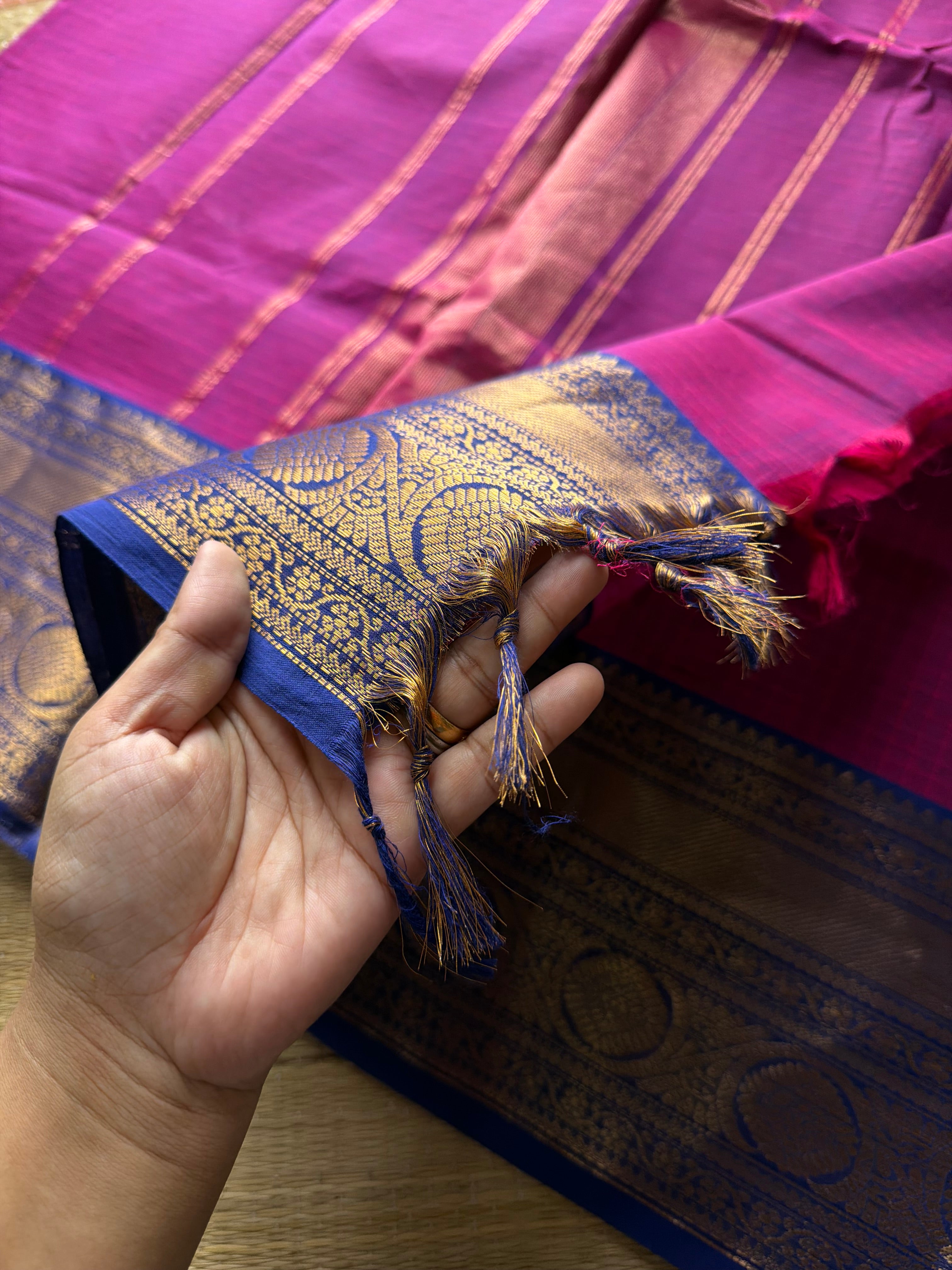 RF726 Magenta Pink shade Kanchi cotton saree with checks / Kattam pattern