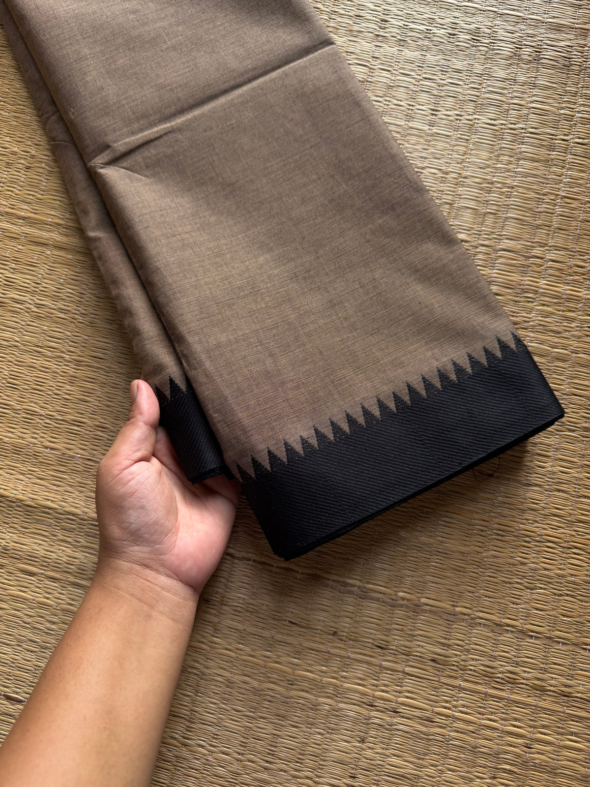 RF972 Grey with black combination thread border Kanchi cotton saree