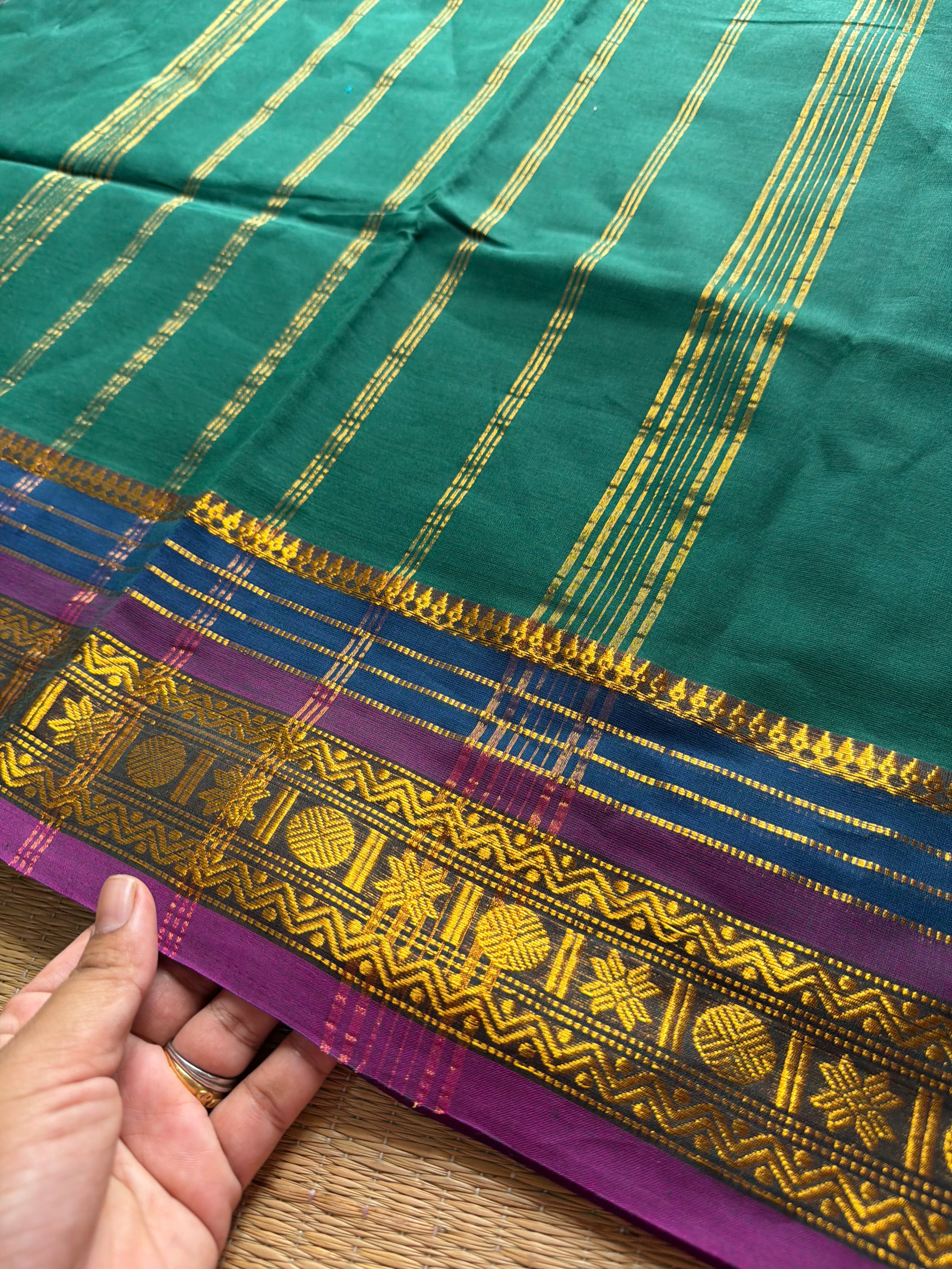 RF631 Dark teal green shade Kanchi cotton saree