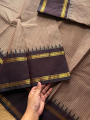 RF496 Light biscuit shade with contrast brown combination vintage Rettapet Podikattam Kanchi cotton saree