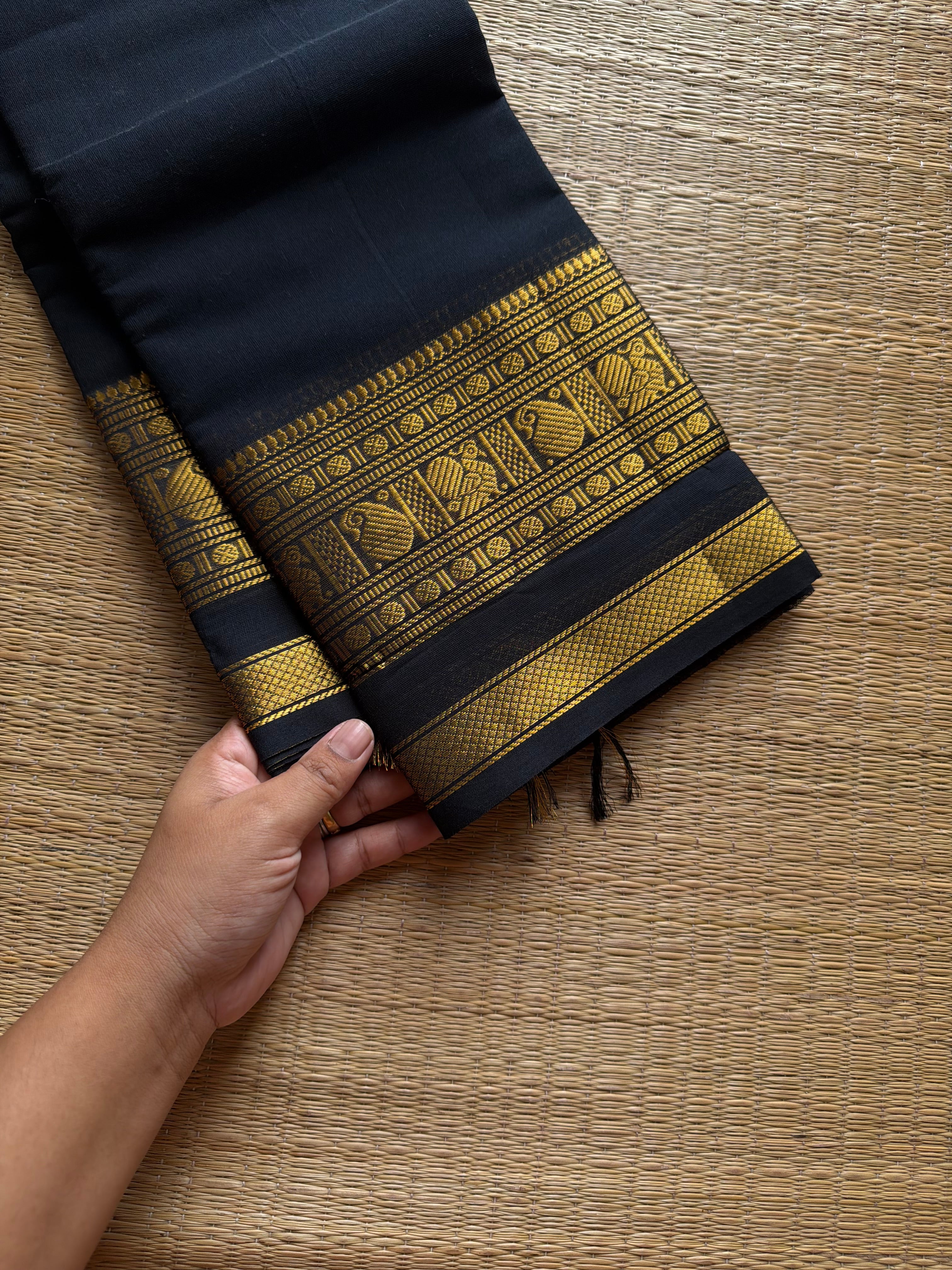 RF1065 Monotone black Kanchi cotton saree