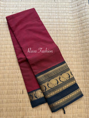 Dark Maroon Shade With contrast Black combination Kanchi cotton saree