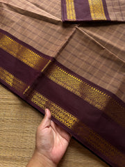 RF1035 Biscuit with brown ~ Vintage Kattam / Checks Kanchi Cotton Saree