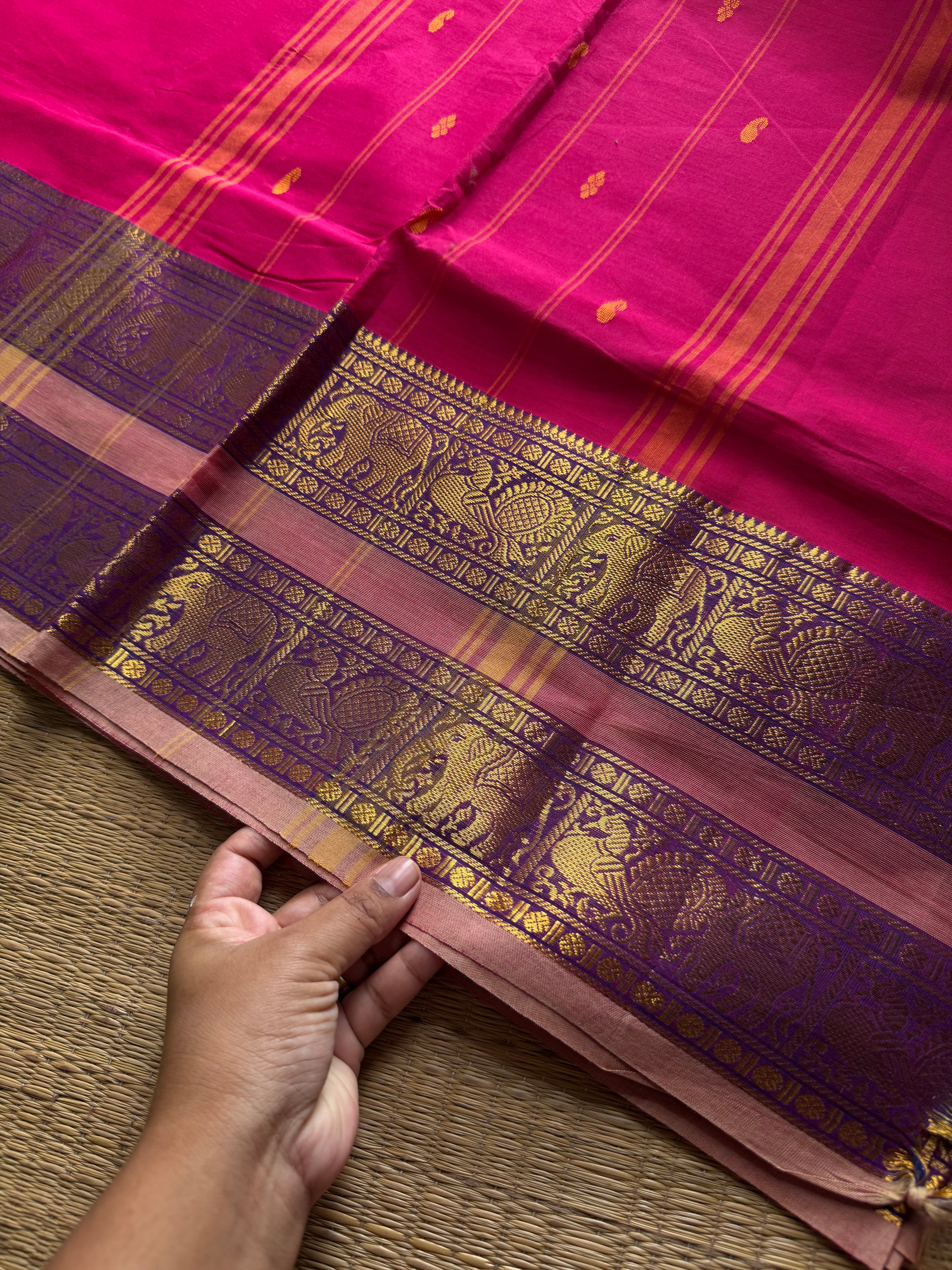 RF1327 Pink shade ~ Kanchi cotton Rettapet border saree