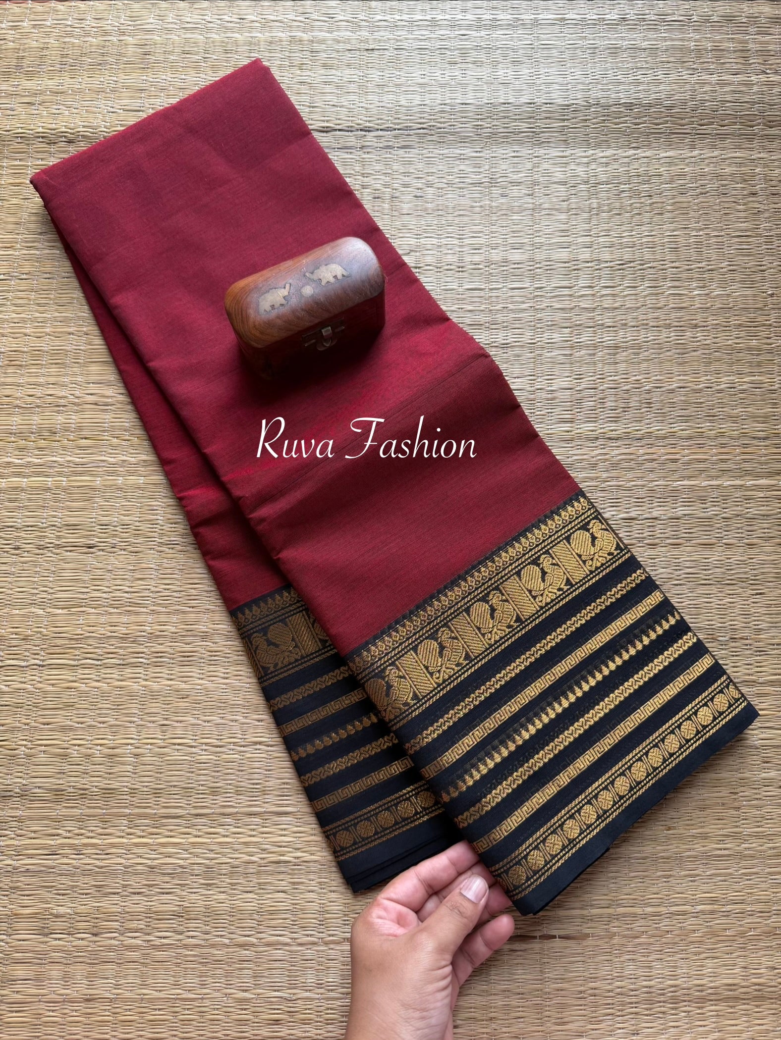 RF32 Reddish Maroon With Back Combination Kanchi Cotton Saree - RF32