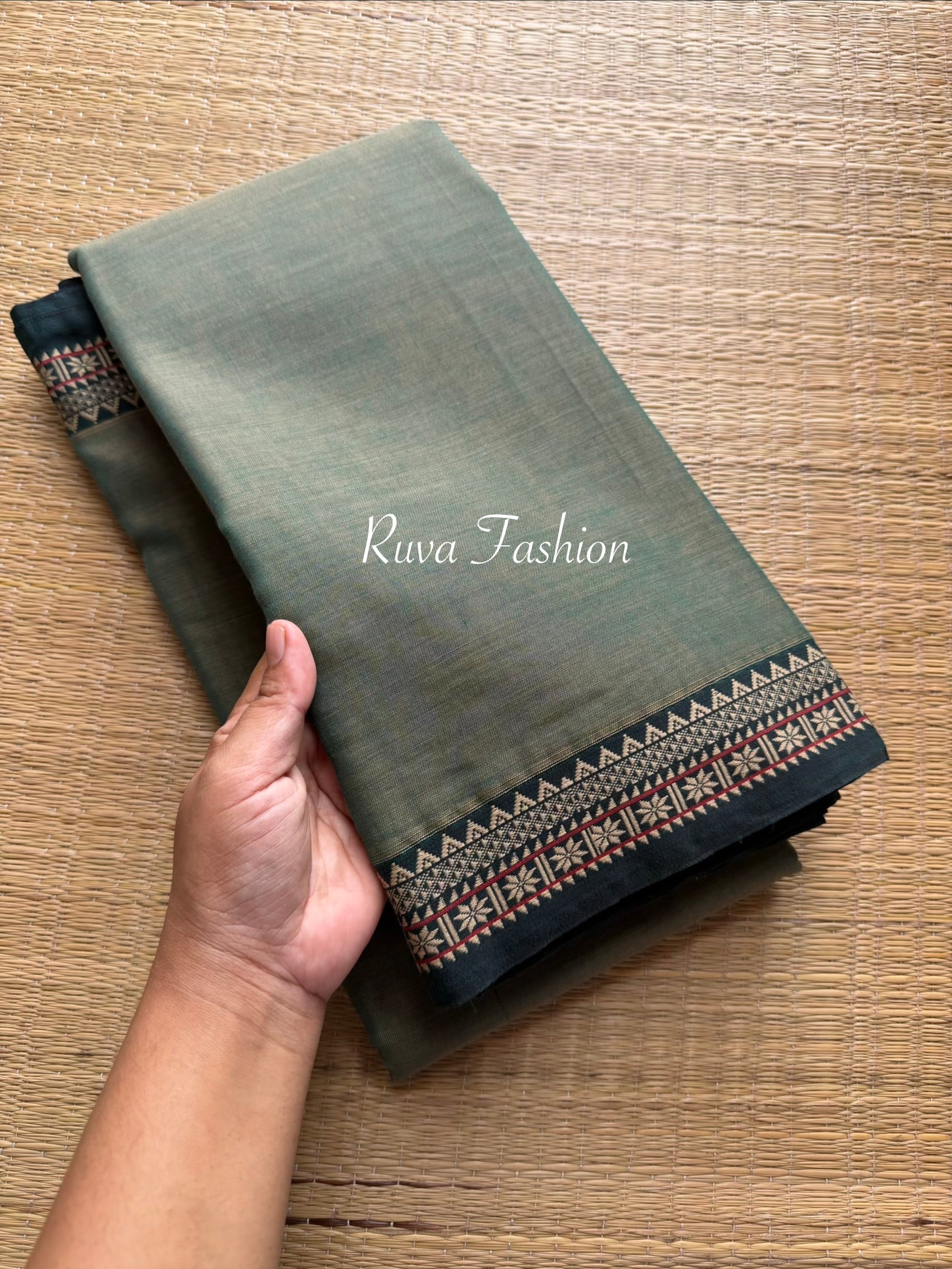 RF125 Dual tone pista green shade Mercerised Narayanpet cotton saree with small contrast border