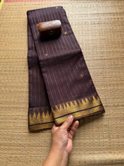 Chocolate Brown Shade Vaira Oosi Pattern Kanchi Cotton Saree