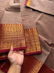 RF592 Dual tone biscuit shade with maroon combination Kanchi cotton saree with mango pattern border