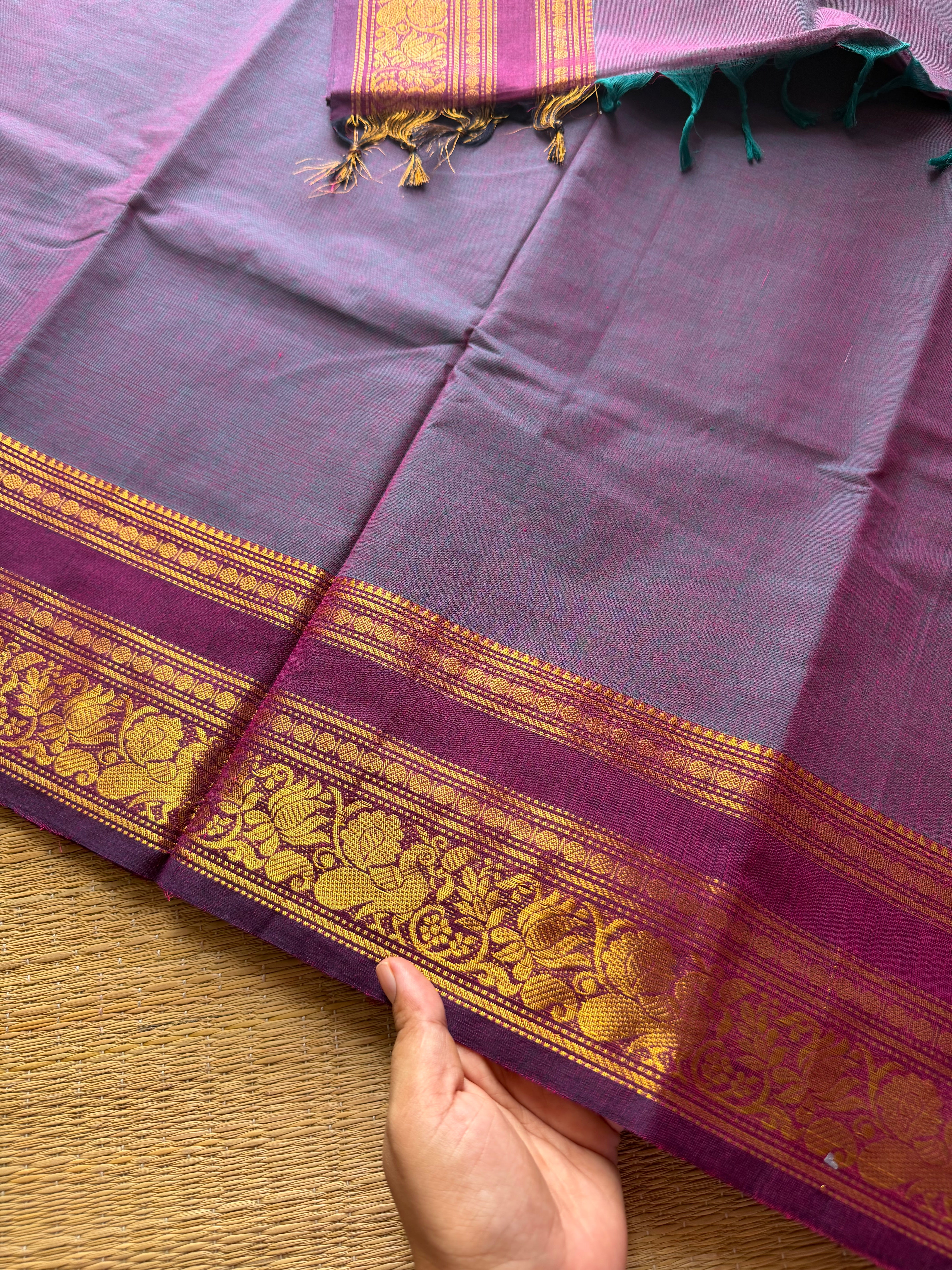 RF427 Dual tone Kanchi cotton saree with floral pattern Zari border