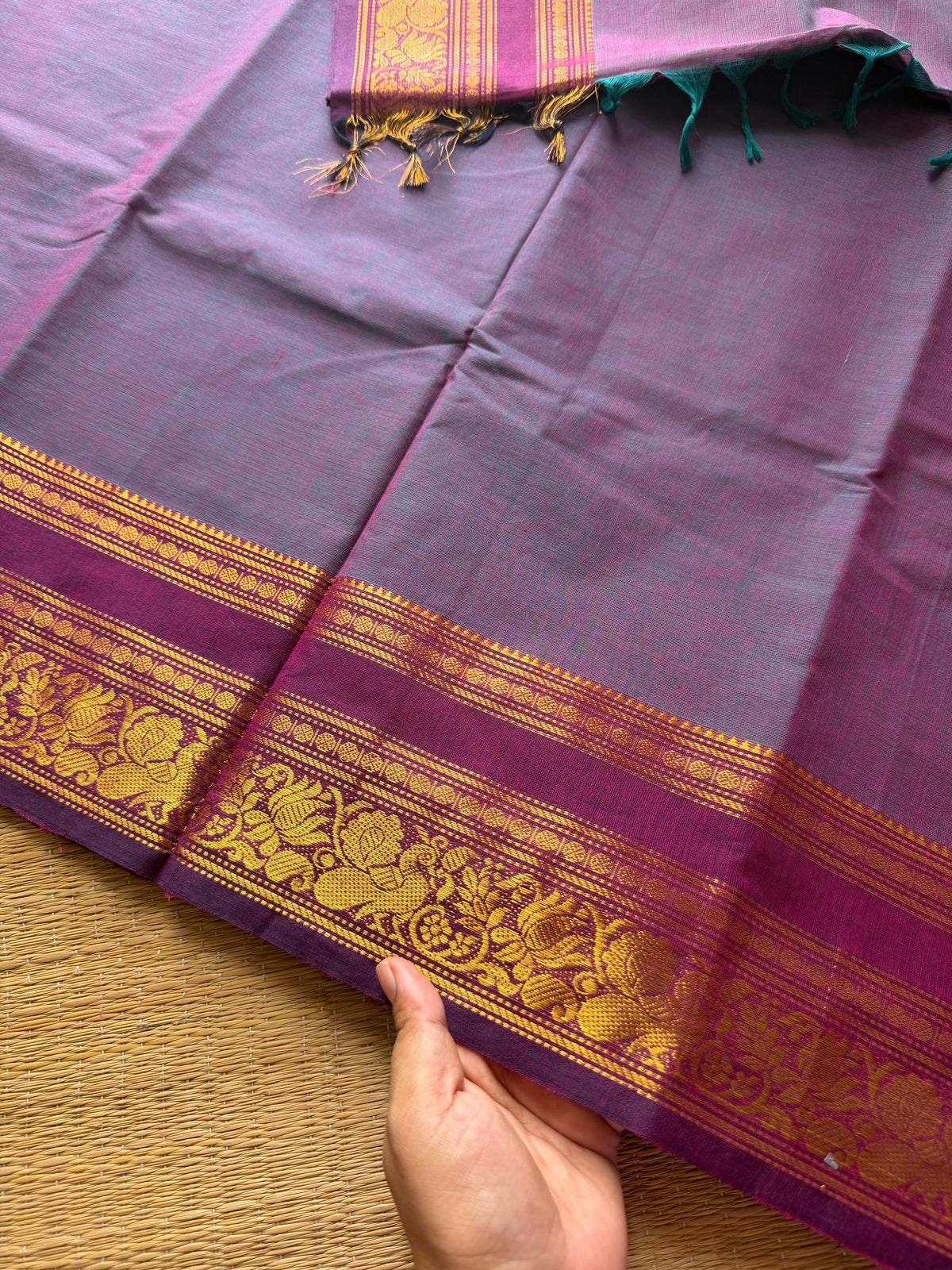 RF427 Dual tone Kanchi cotton saree with floral pattern Zari border
