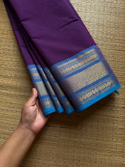 RF879 Silk saree inspired Kanchi cotton saree ~ Purple with sky blue combination