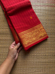 RF1405 Red ~ Vanasingaram border Kanchi cotton saree with handmade thread buttas