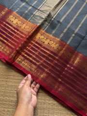 RF1081 Grey with maroon combination Kanchi cotton saree