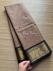 Grey with black border Kanchi cotton saree with handmade thread buttas