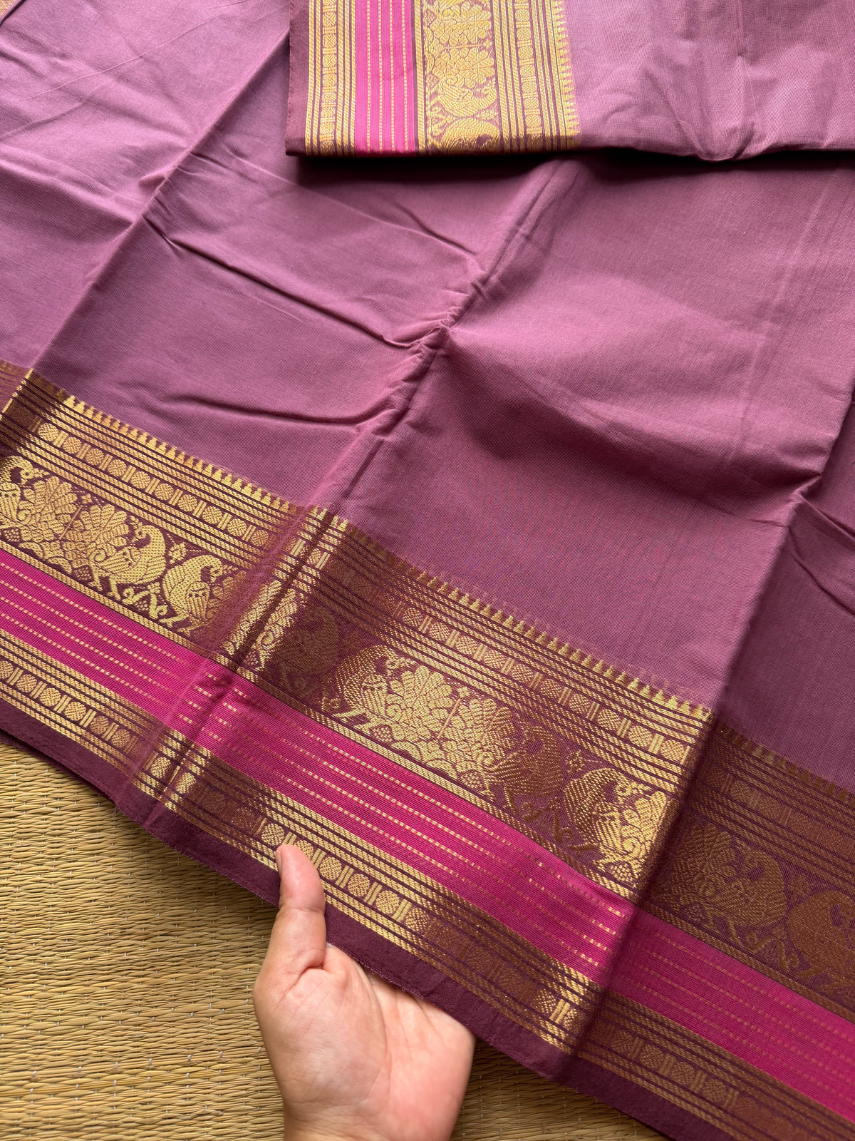 RF401 Onion pink shade Kanchi cotton saree with silk saree inspired Zari border