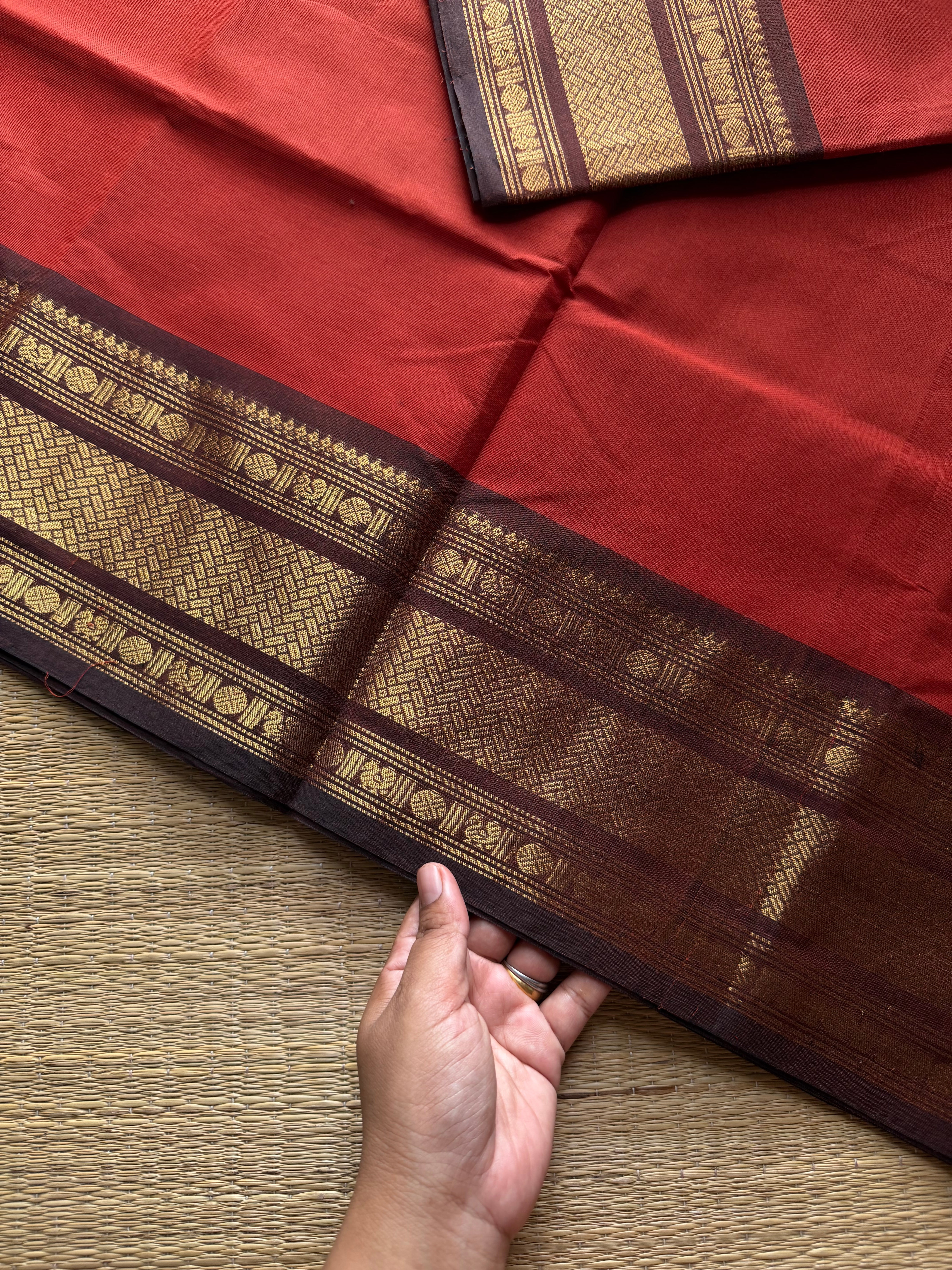 RF881 Kanchi cotton saree ~ Rustic Orange Shade
