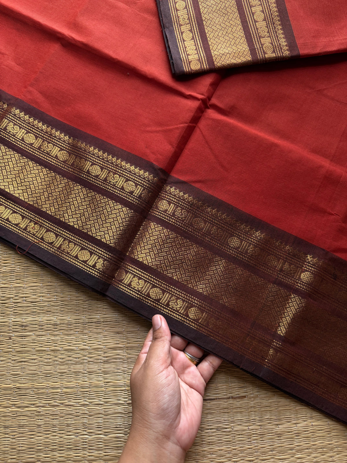 RF881 Kanchi cotton saree ~ Rustic Orange Shade