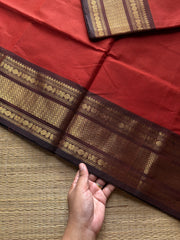 RF881 Kanchi cotton saree ~ Rustic Orange Shade