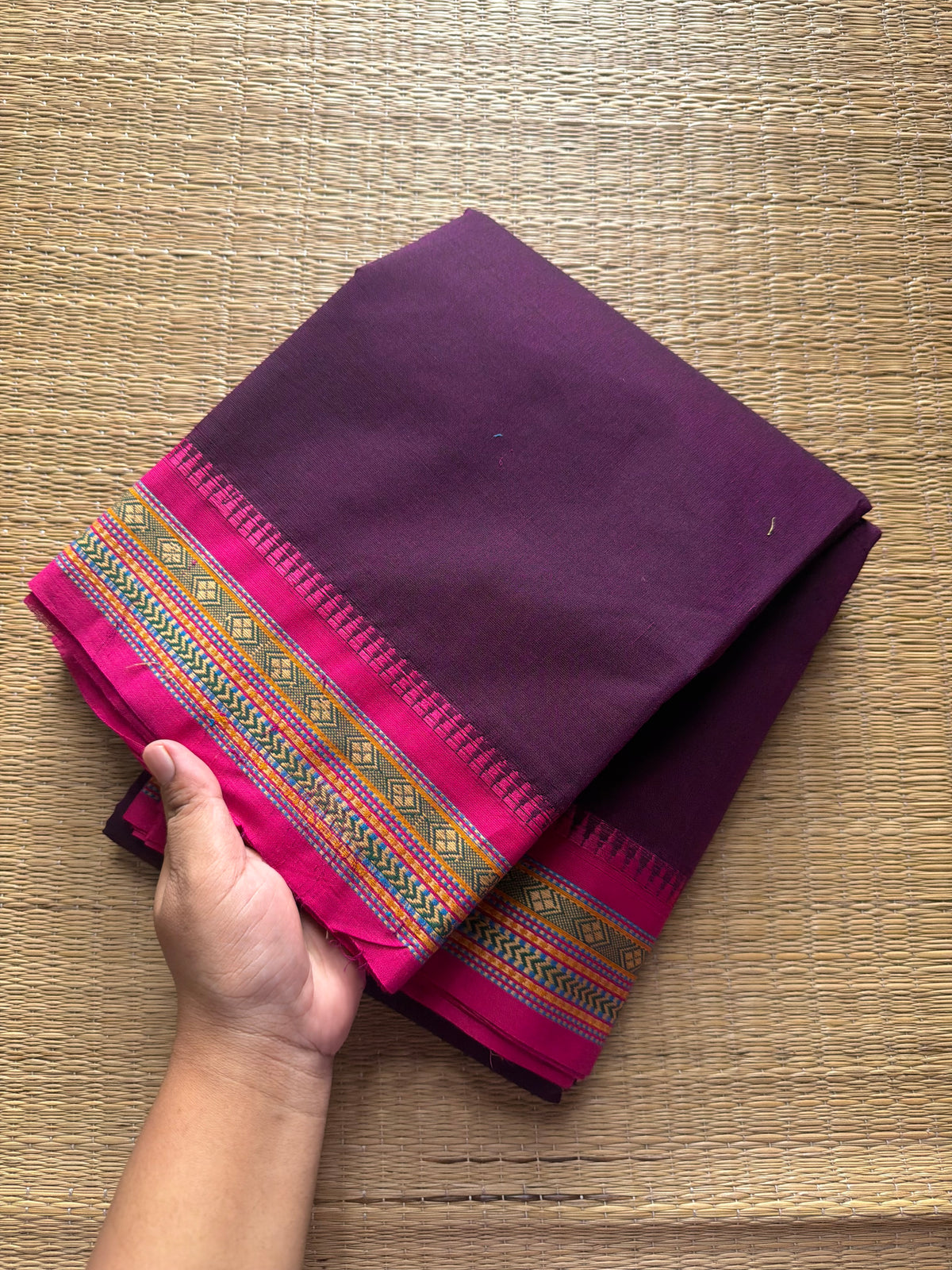 RF396 Purple shade thread border soft Kanchi cotton saree