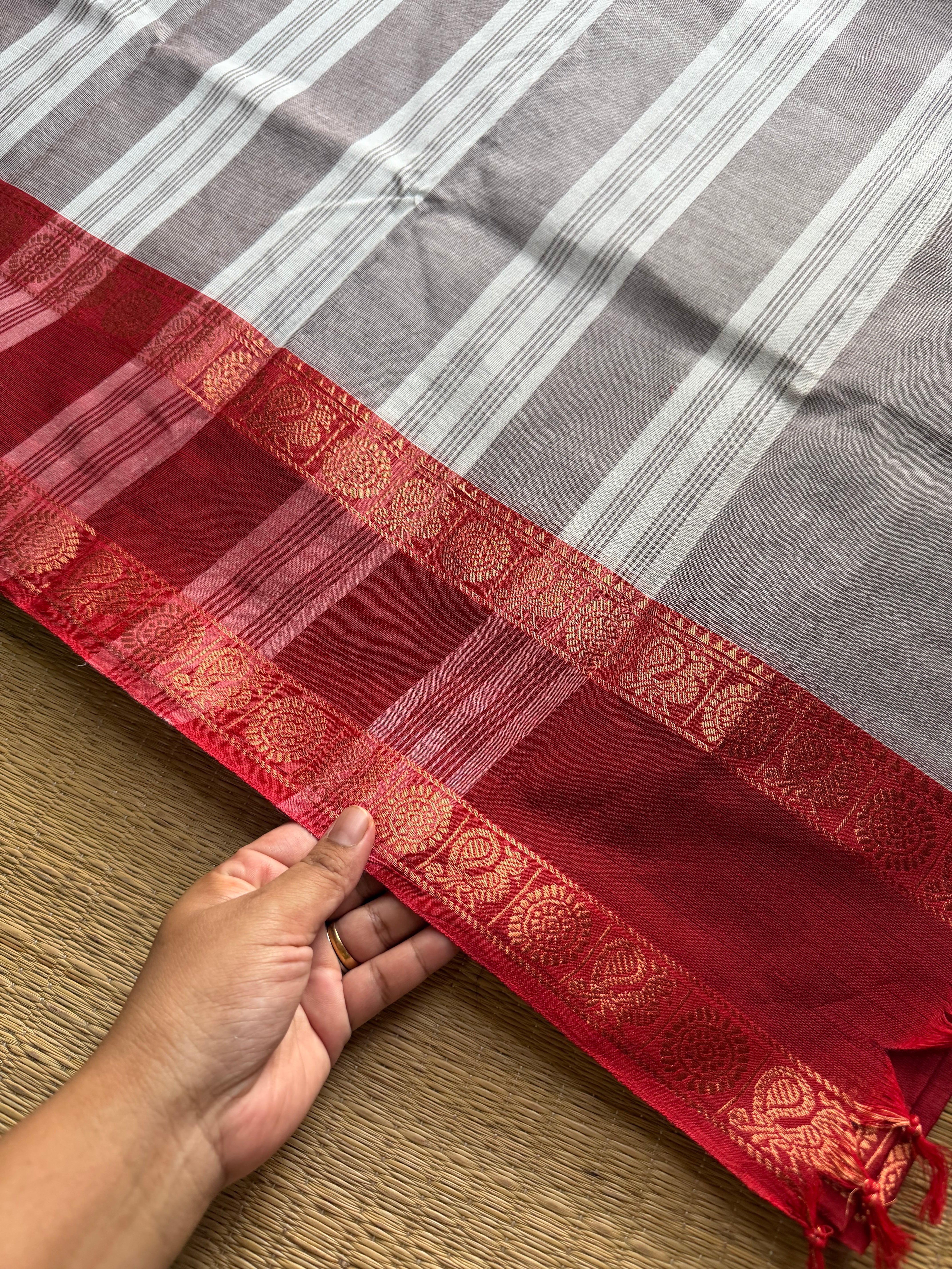 RF1149 Light grey shade Kanchi cotton saree with gap border