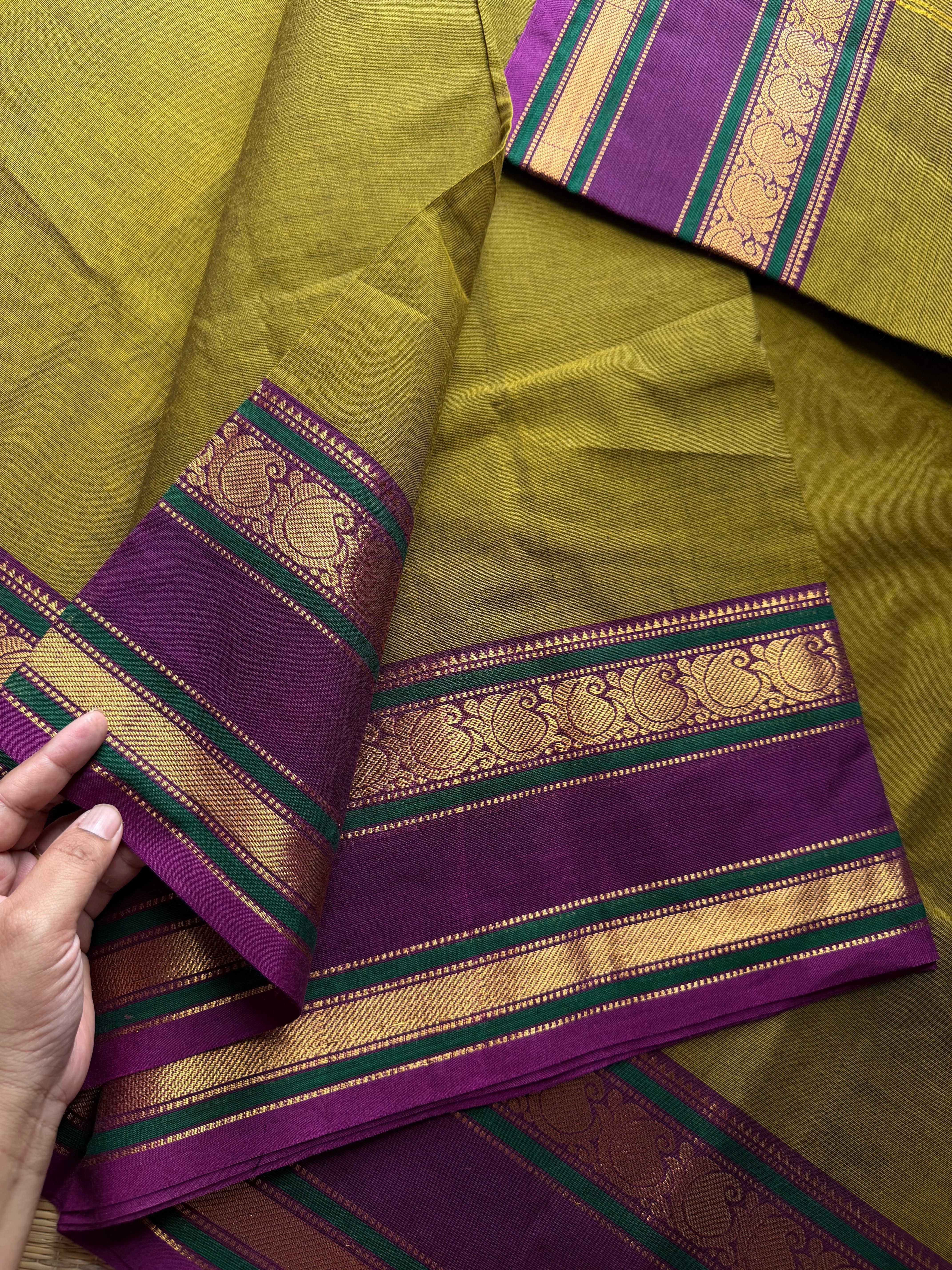 RF498 Mehendi green with dark magenta pink combination Silk saree inspired Kanchi cotton saree