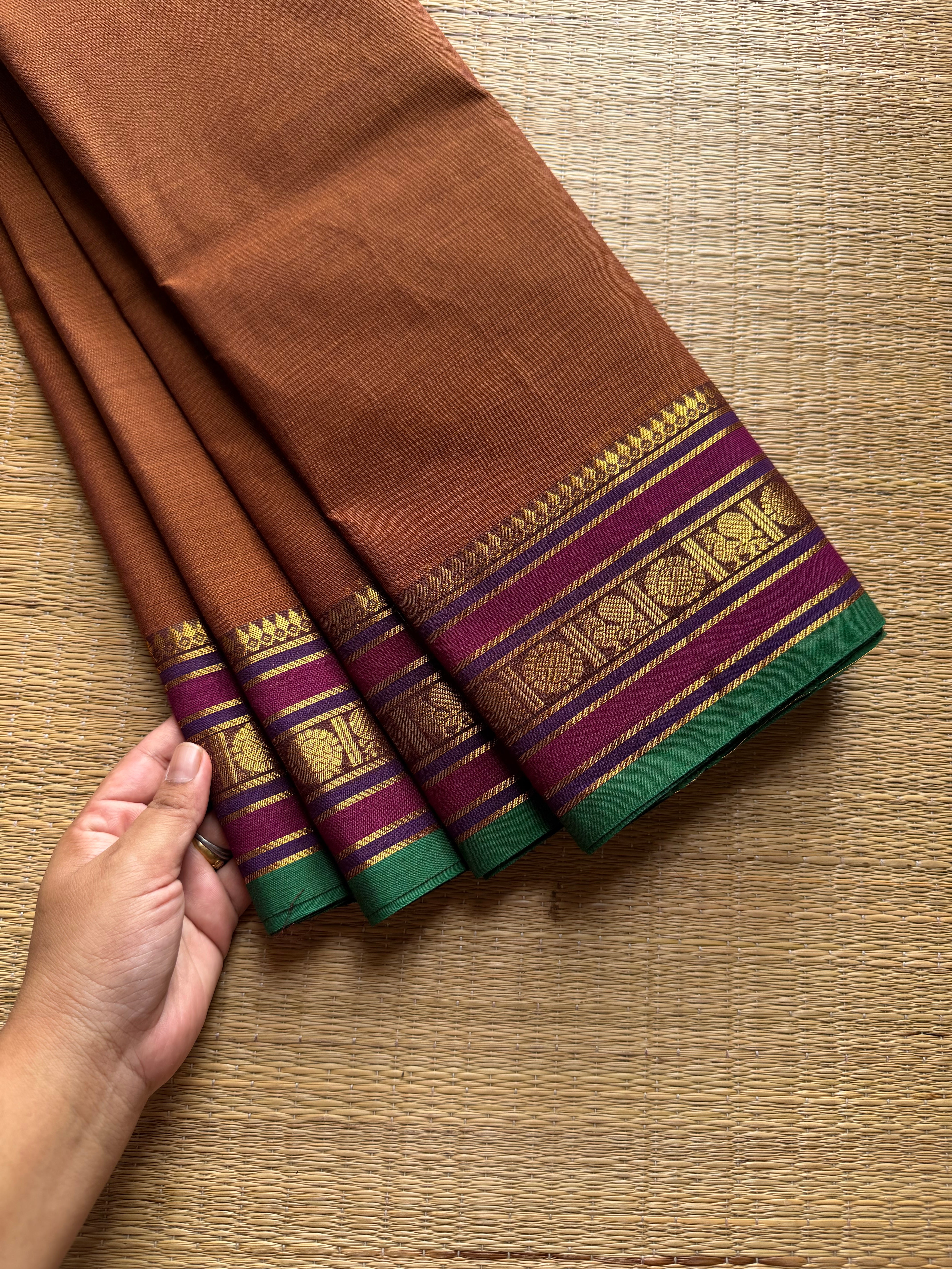 RF689 Silk Saree Inspired Kanchi Cotton saree ~ Honey shade