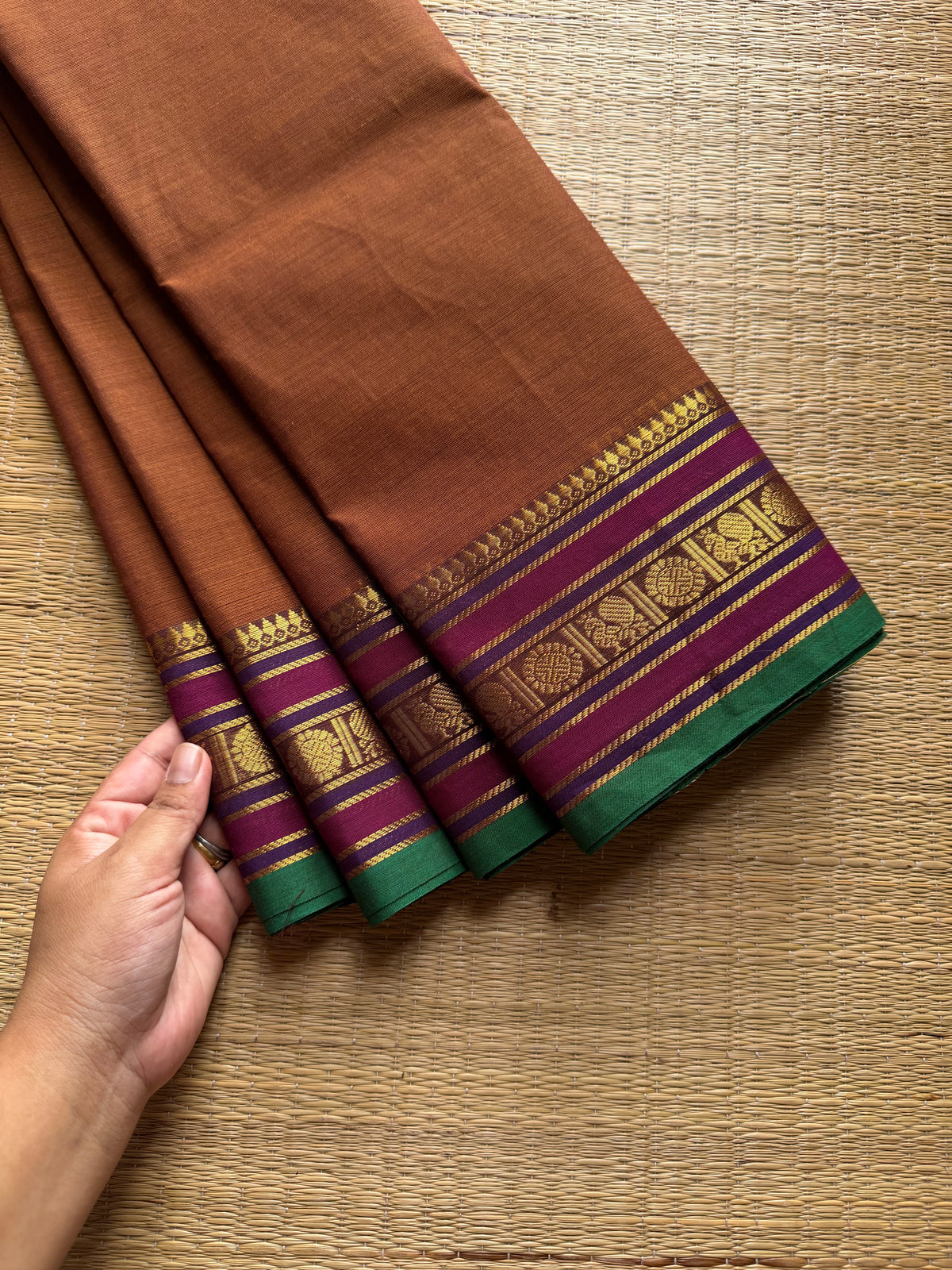 RF689 Silk Saree Inspired Kanchi Cotton saree ~ Honey shade