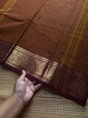 RF798 Honey With brown combination Kanchi cotton saree with Vanasingaram pattern border & handmade thread buttas