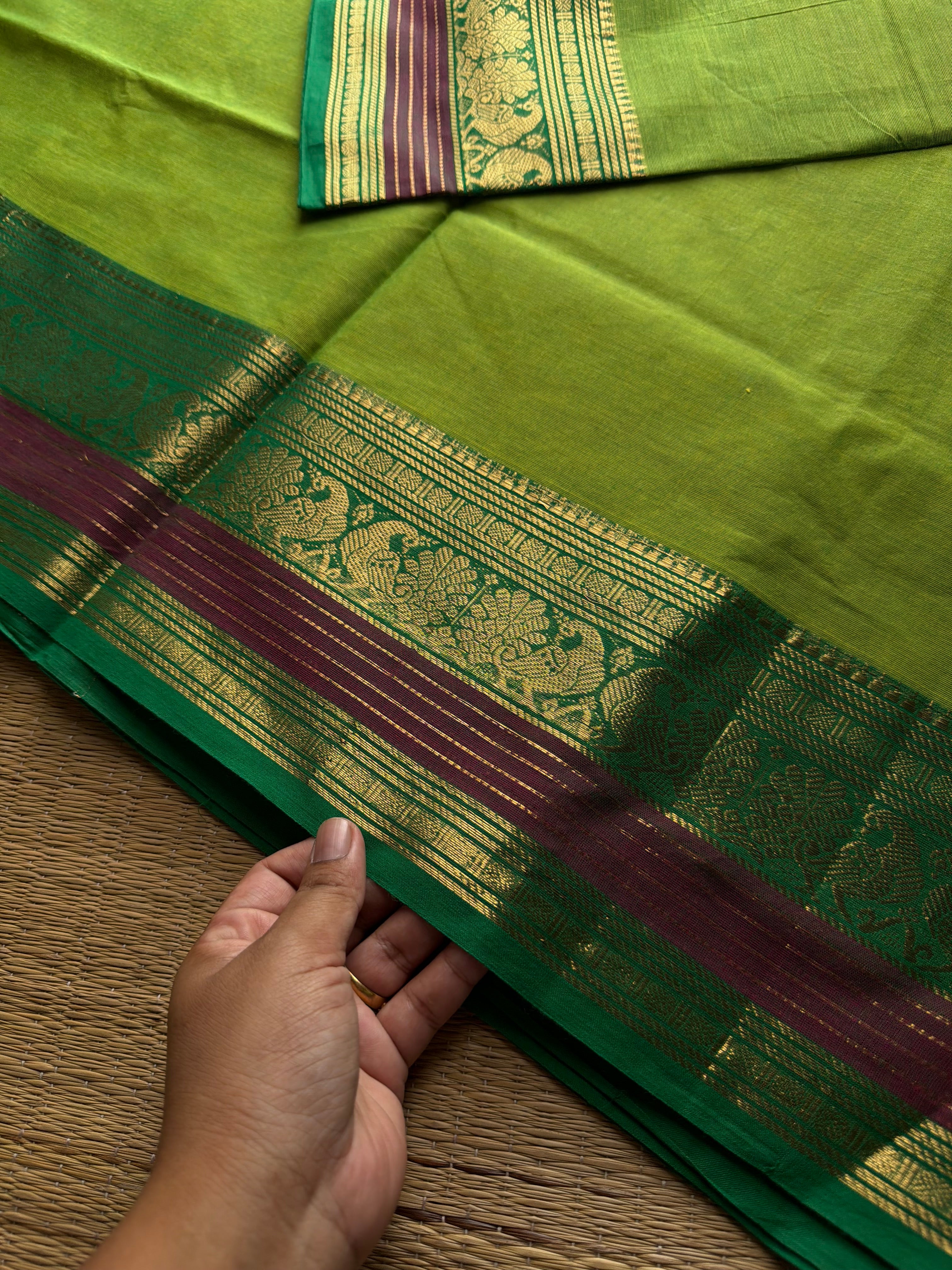 RF942 Parrot green shade ~ Silk saree inspired Kanchi cotton saree