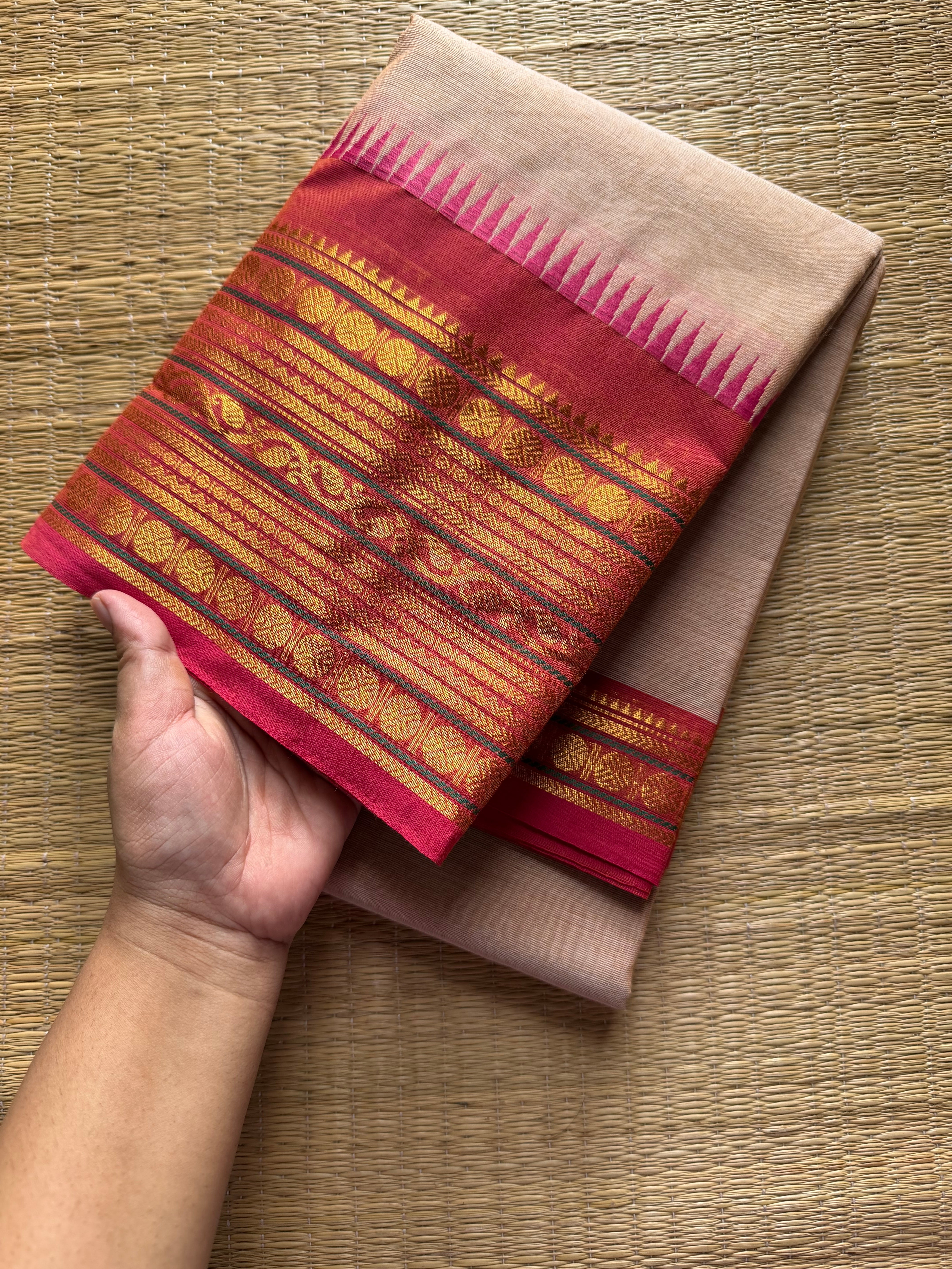 RF514 Cream with pink shade Kanchi cotton saree