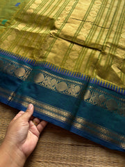 RF1394 Dual tone green ~ Premium Rich Pallu Kanchi cotton saree with Annam pattern gap border
