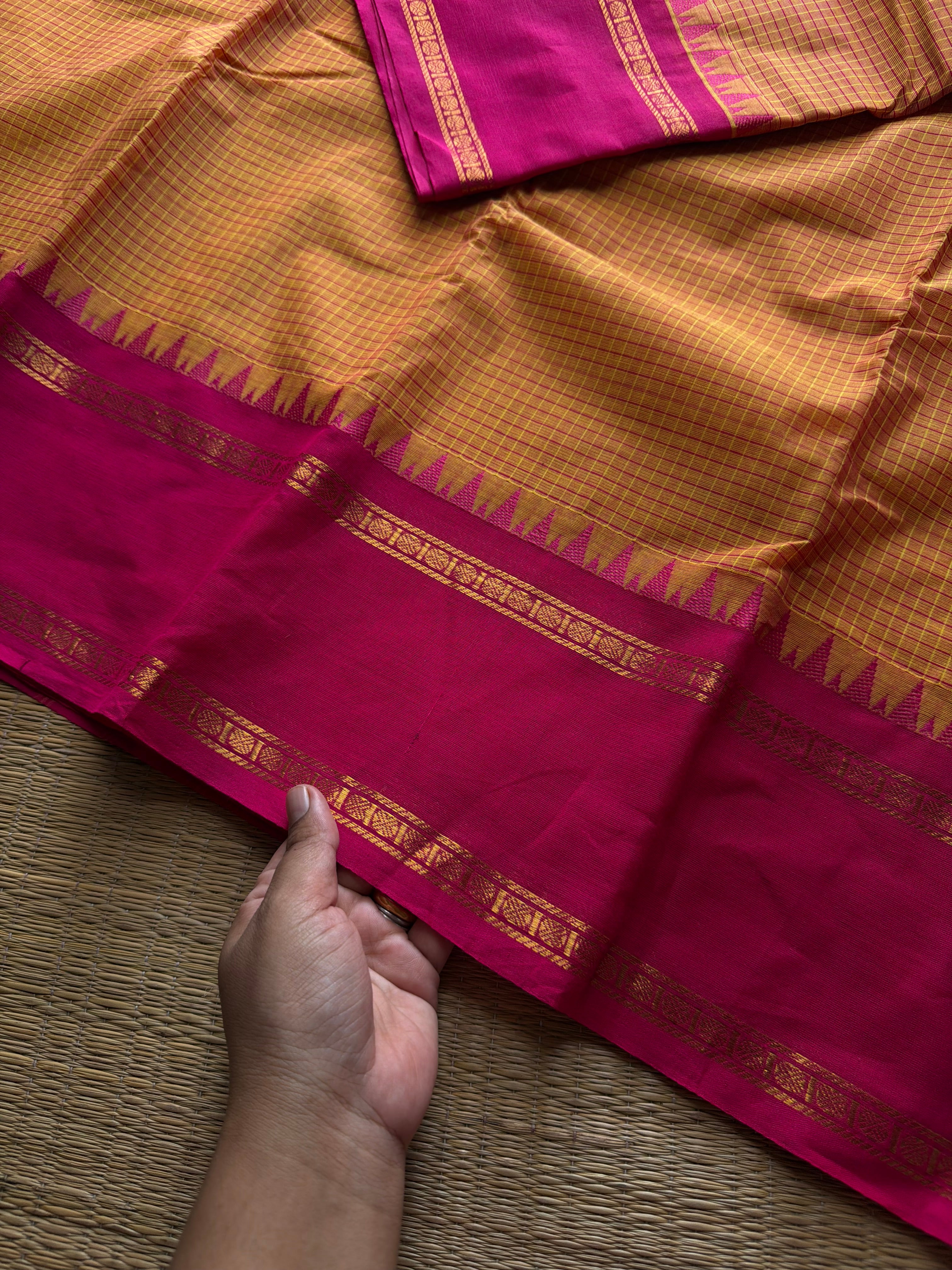 RF1319Dark mango shade with pink ~ Vintage Kattam Edition