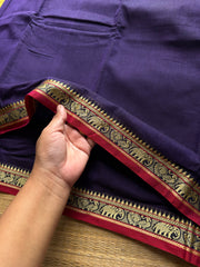 RF931 Purple ~ Mercerised Narayanpet soft cotton saree with small thread border