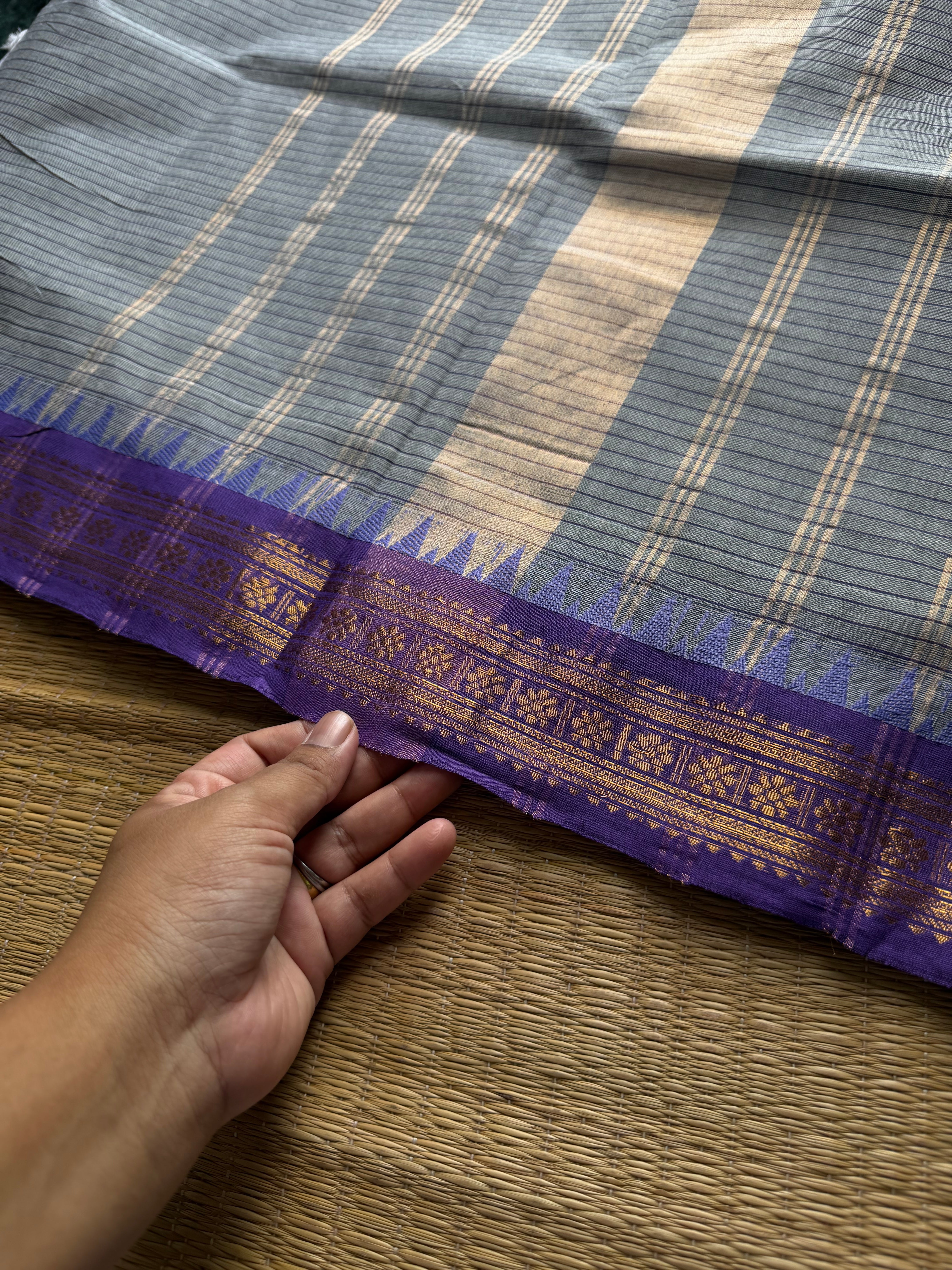 RF815 Dual tone grey with lavender combination Kanchi cotton Podikattam / small checks Kanchi cotton saree