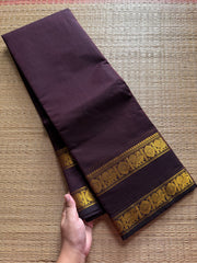 RF466 Monotone dark coffee brown shade Kanchi cotton saree annam pattern gap / Rettapet border