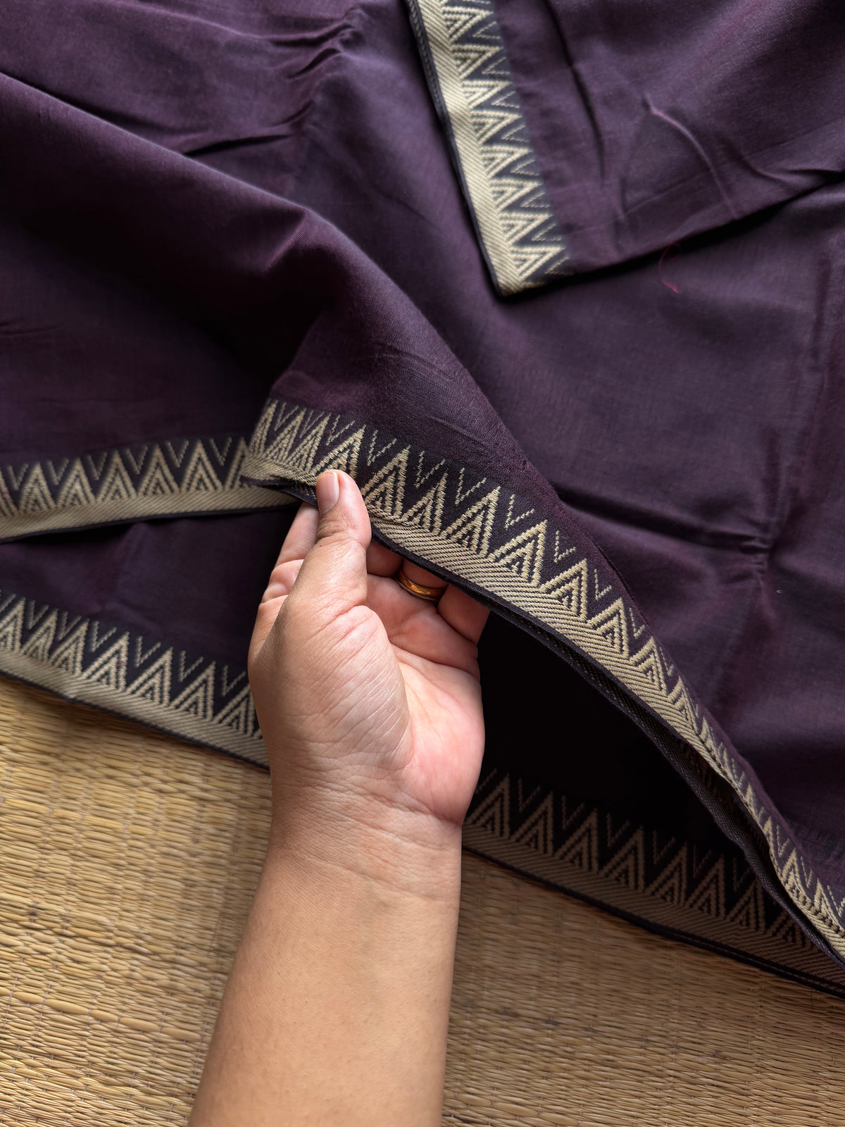 RF1311 Brown Mercerised Narayanpet soft cotton saree with small border