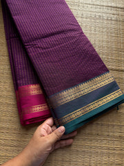 RF351 Deep Purple shade Vairaoosi with Ganga Jamuna border Kanchi cotton saree
