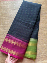 RF347 Black with contrast magenta pink and green combination Ganga Jamuna border