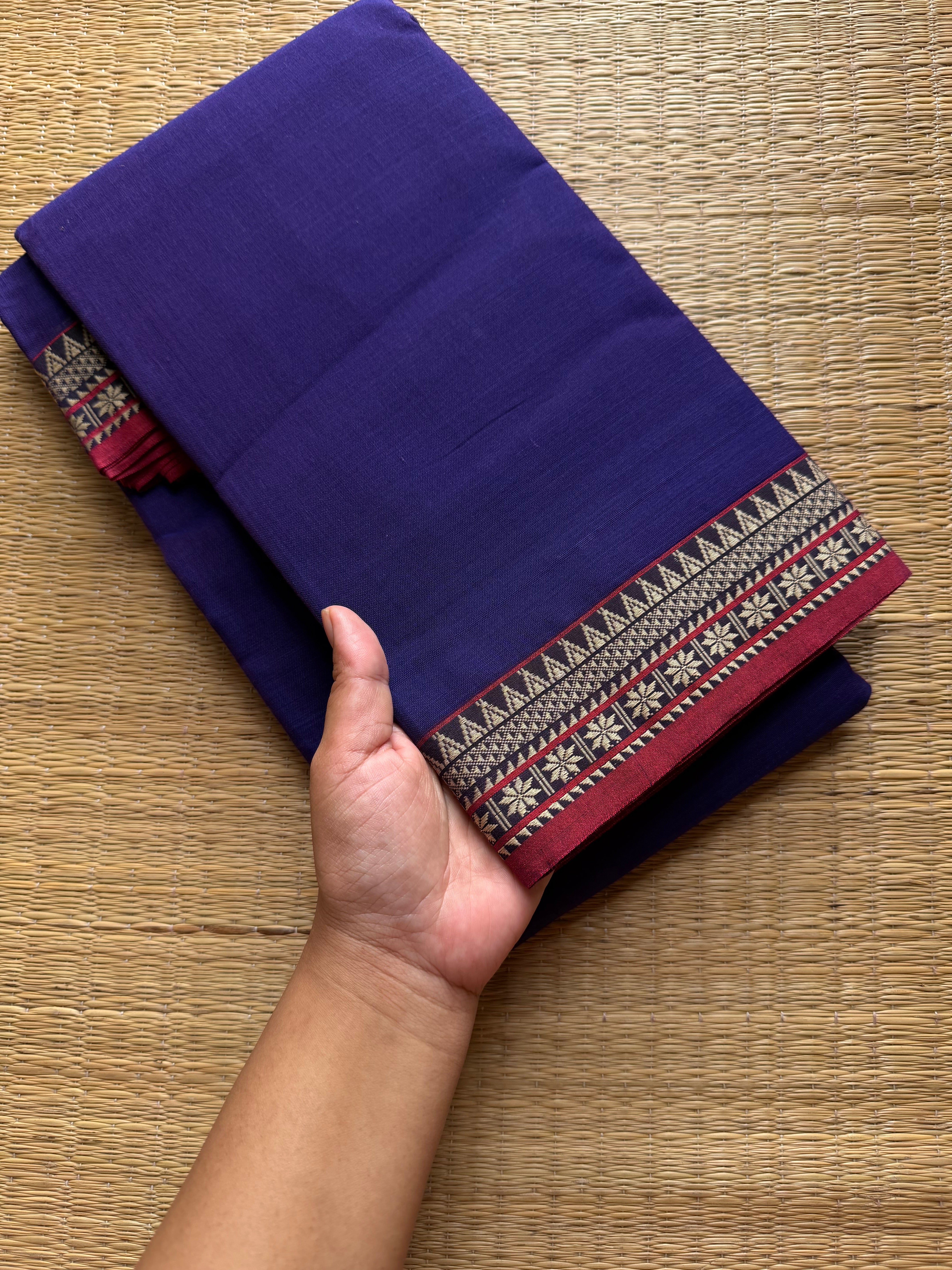 RF869 Blue and purple mixed dual tone shade Mercerised Narayanpet cotton saree with small thread border