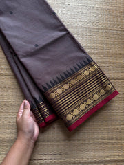 RF752 Grey shade Kanchi cotton saree with handmade thread buttas