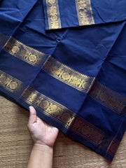 RF465 Navy blue shade monotone Kanchi cotton saree with Annam pattern gap / Rettapet border