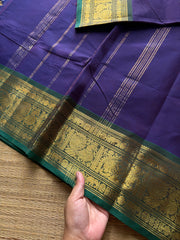 RF677 Violet with green combination Kanchi cotton saree with silk saree inspired Annam and elephant pattern border