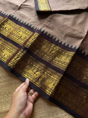 RF1371 Dual tone biscuit shade ~ Rettapet border Kanchi cotton saree