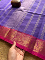 RF198 Violet shade with contrast pink combination traditional Korvai style border Kanchi cotton saree with vaira Oosi pattern