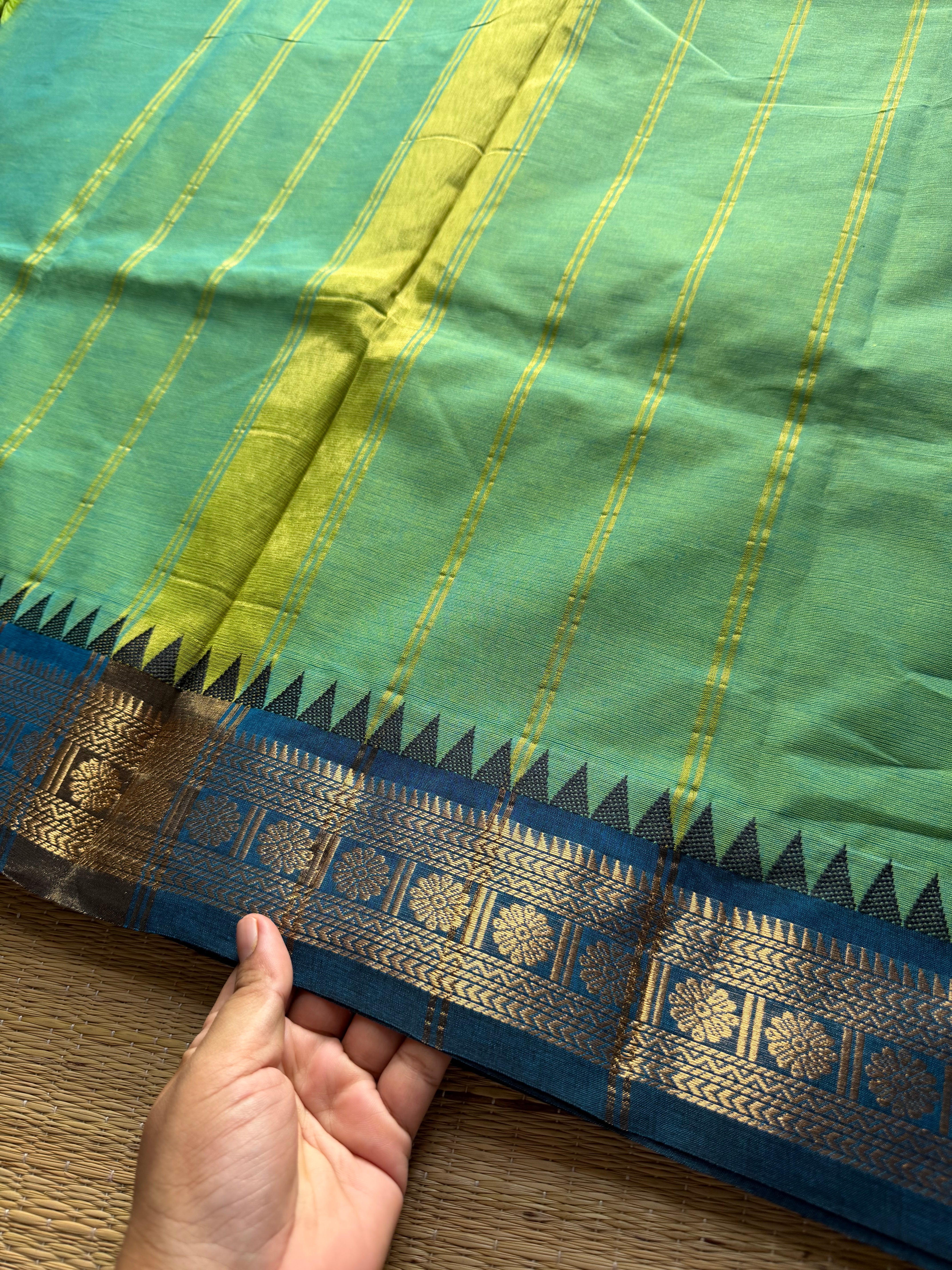 RF285 Dual tone Turquoise green shade Kanchi cotton saree