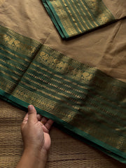 RF1293 Beige with pista green ~ Silk saree inspired Kanchi cotton saree