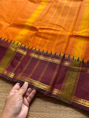 RF806 Vintage edition ~ Orange with maroon Kanchi cotton saree with podi kattam / small checks pattern