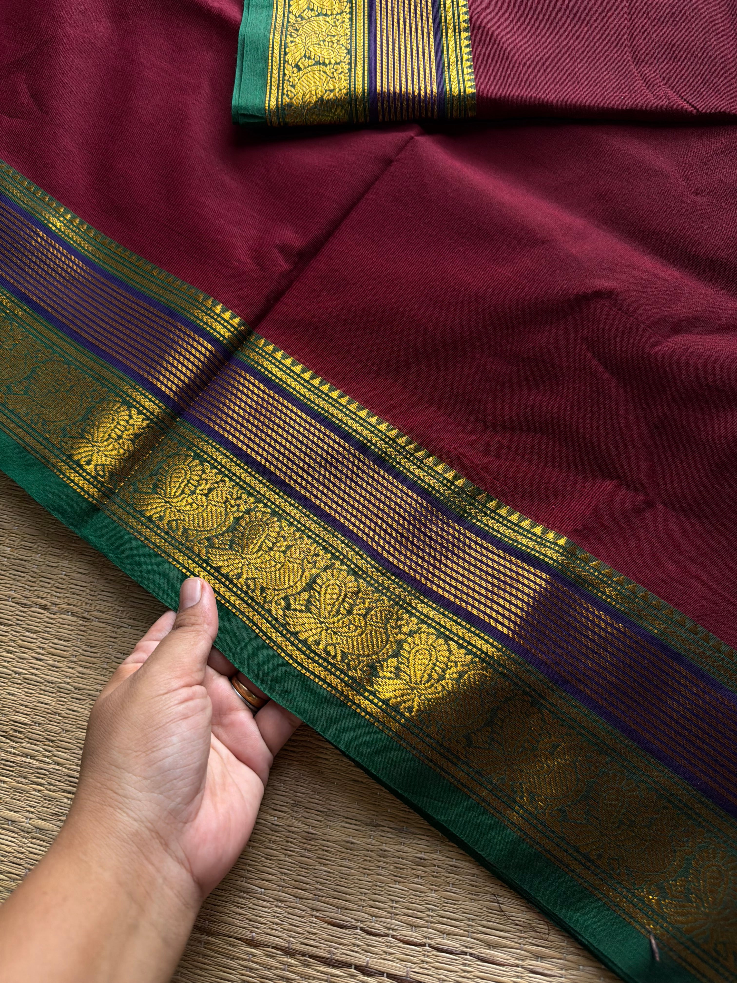 RF1140 Maroon ~ Silk saree inspired Kanchi cotton saree